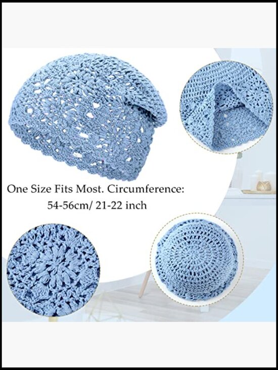 6 Pack Crochet Beanie Women Slouchy Knit Hat Cotton Floral Skull Cap Summer main image 7